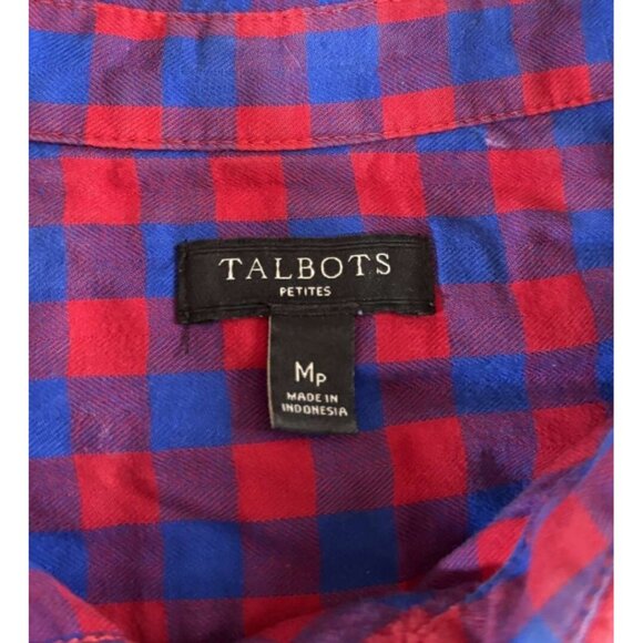 Talbots Womens Red & Blue Plaid Button-Down Shirt MP 100% Cotton Long Sleeve - Picture 3 of 5
